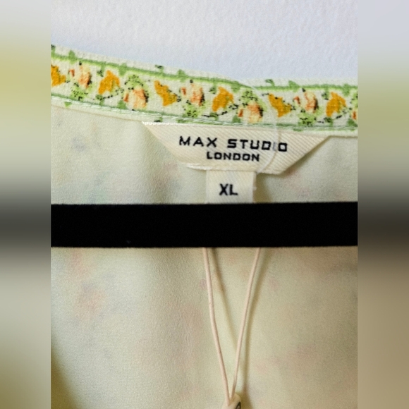 MAX STUDIO Floral Ruffle Dress Elastic Waistband Green Orange Lined Knee Size XL - Picture 3 of 11